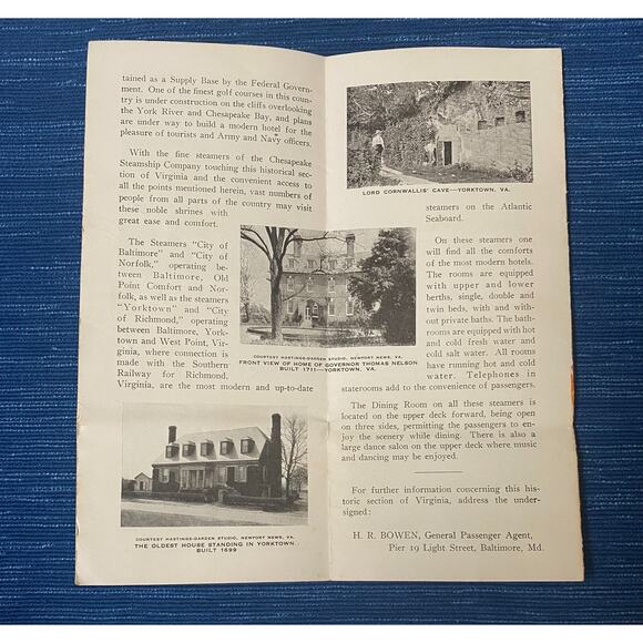 Vtg 1930 Williamsburg & Jamestown Virginia Chesapeake Steamship Photo Brochure - Picture 2 of 2